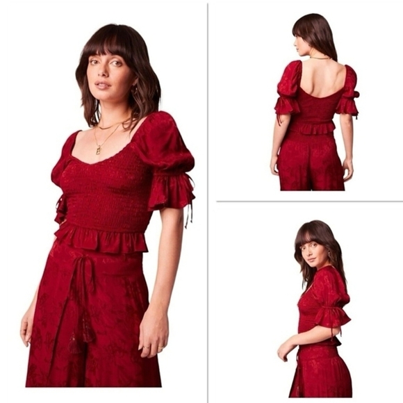Band of The Free LEA Rhubarb Smocked Crop Top Bohemian Puffed Sleeves Medium - Picture 1 of 14